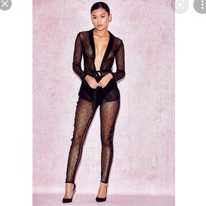 House of CB Divina Black Lace Blazer Pant Set M